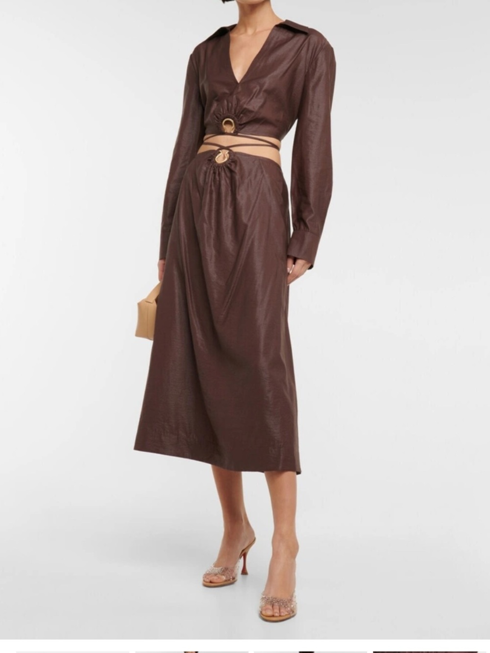 Jonathan Simkhai Breslin Satin Cropped Shirt and Mikah Satin Midi Skirt Set